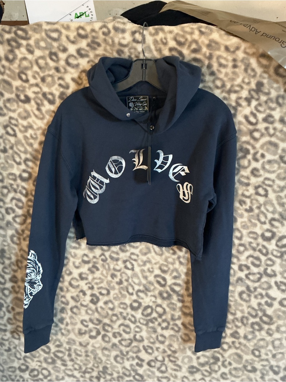 Darc Sport Navy Cropped 'Wolves' Graphic Hoodie
